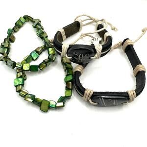 Bracelet Lot Set of 4 Bundle Casual Summer Surfer Stacking Beach Black Green
